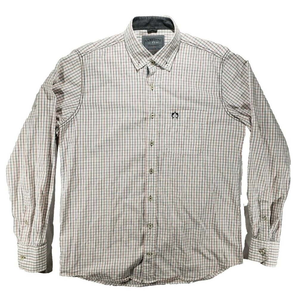 Campione Mens White Red Cross Striped Button Down Long Sleeve Dress Shirt Size M